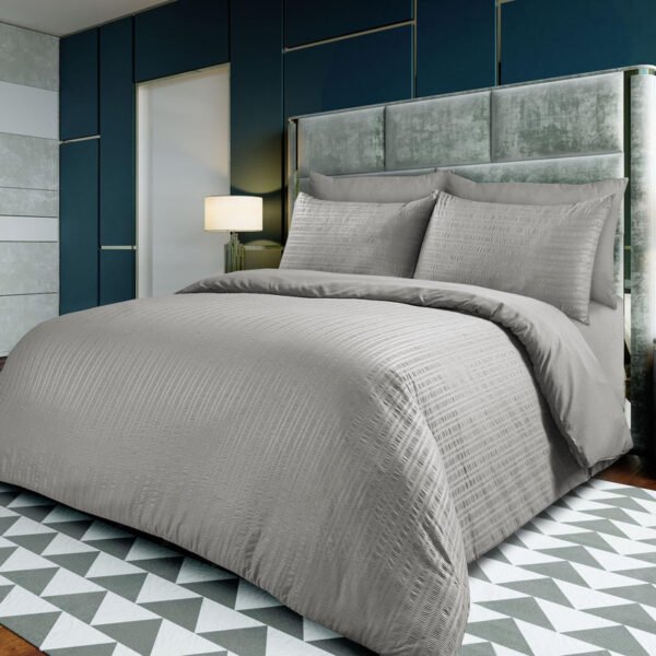 Seersucker Double Duvet Cover Sets with 2 Pillowcases, Luxury Soft Microfibre Bedding Set