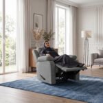 ⁦كرسي استرخاء هاري مميز مع حامل أكواب - شانيل رمادي غامق- MK1⁩ - الصورة ⁦5⁩